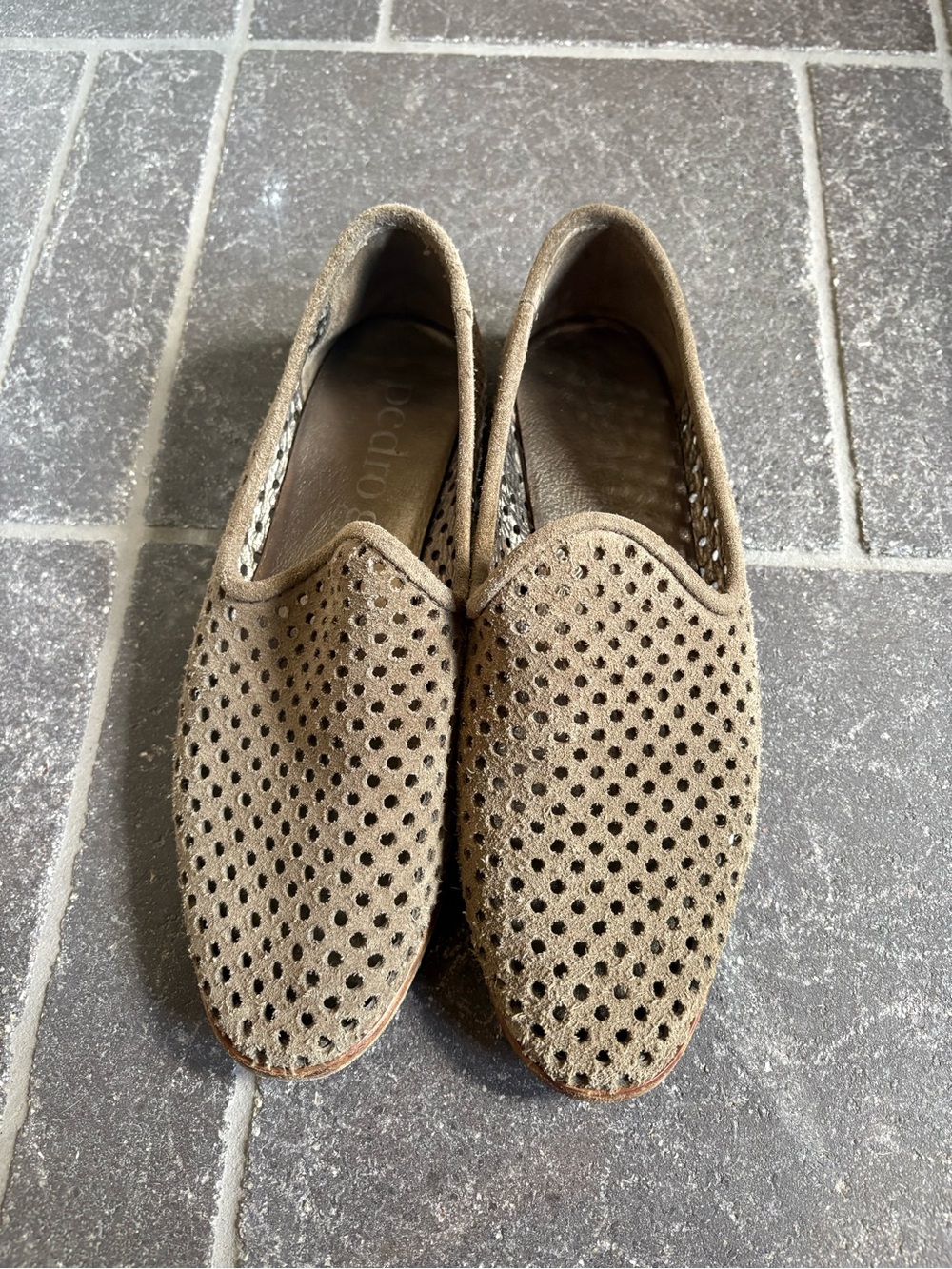 Pedro Garcia Perforated Suede Slip-On Loafers in Taupe - Picture 1 of 4